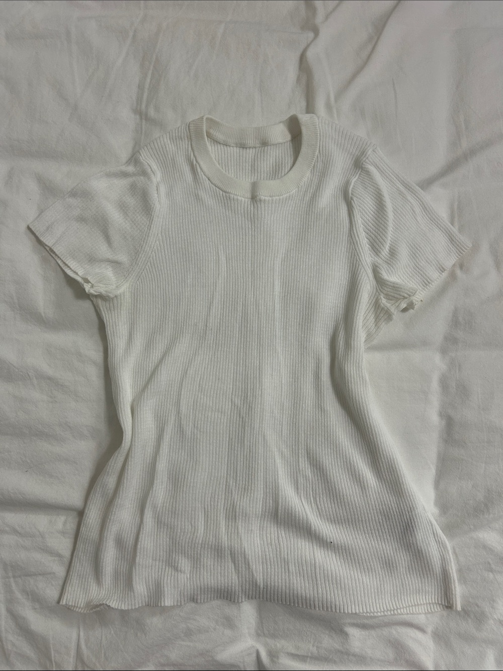 100% Cotton White Ribbed Short Sleeve Top